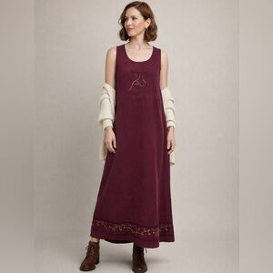 Vintage Y2K Amy K Su Burgundy Embroidered Maxi Dress M Boho Hippie Artsy Gramma